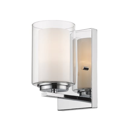 Z-Lite Willow 1 Light Wall Sconce, Chrome & Clear Outside with Matte Opal Inside 426-1S-CH